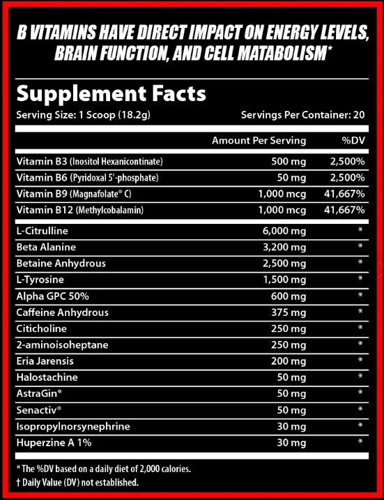 Dynamic Evolution Savage-AF 2.0 ingredient label