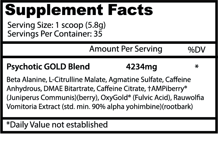 Psychotic Gold Pre Workout ingredient label 4